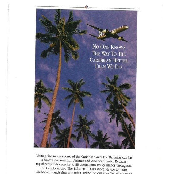 American Airlines Eagle Caribbean Bahamas 1990s Vintage Print Ad - Picture 2 of 2